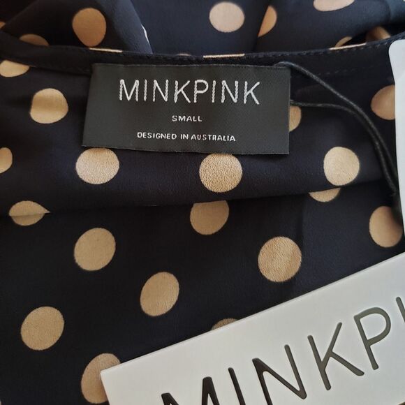 Minkpink Ayat Polka Dot Wrap Long Sleeve Cropped Top Revolve Black Size Small - Picture 9 of 9